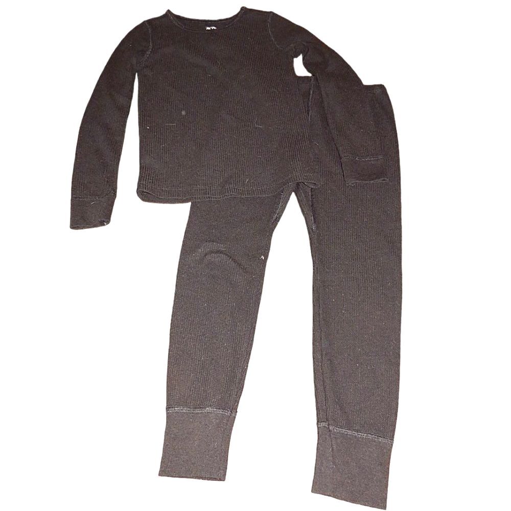 Fruit Of The Loom girls small 6-6x waffle knit solid black 2pc matching set